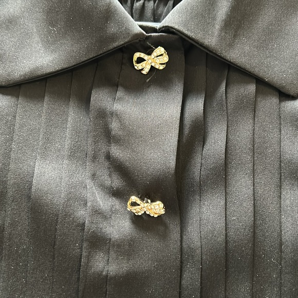 Black satin dress by Milly with stunning rhinestone bow shaped buttons - Picture 3 of 5